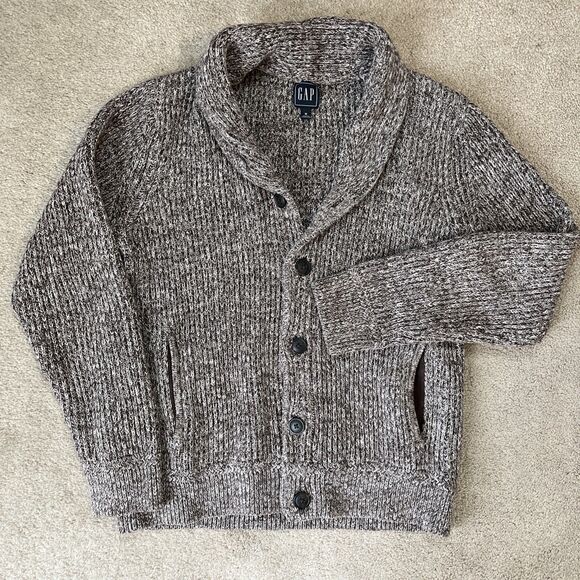 VTG Gap Cardigan Sweater Mens Medium Brown Cotton Chunky Grandpa Y2K Marled - Picture 1 of 6